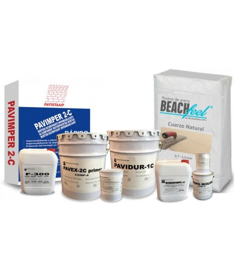 Kits con todos los productos para el revestimiento con arena de una piscina tipo playa